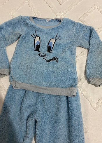 Kız Çocuk Mavi Peluş Eşofman Takımı - Görsel 3