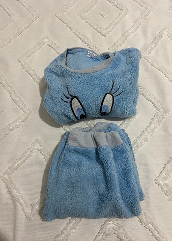 Kız Çocuk Mavi Peluş Eşofman Takımı - Görsel 4