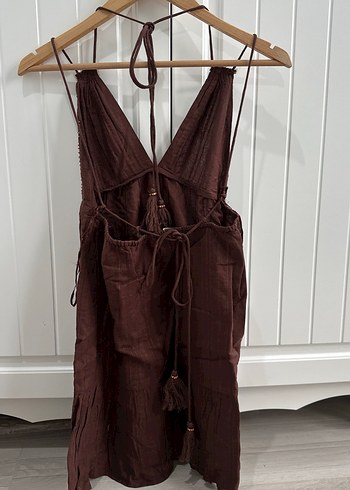 Pull and Bear Kahverengi Nakışlı Bohem Elbise - Görsel 2