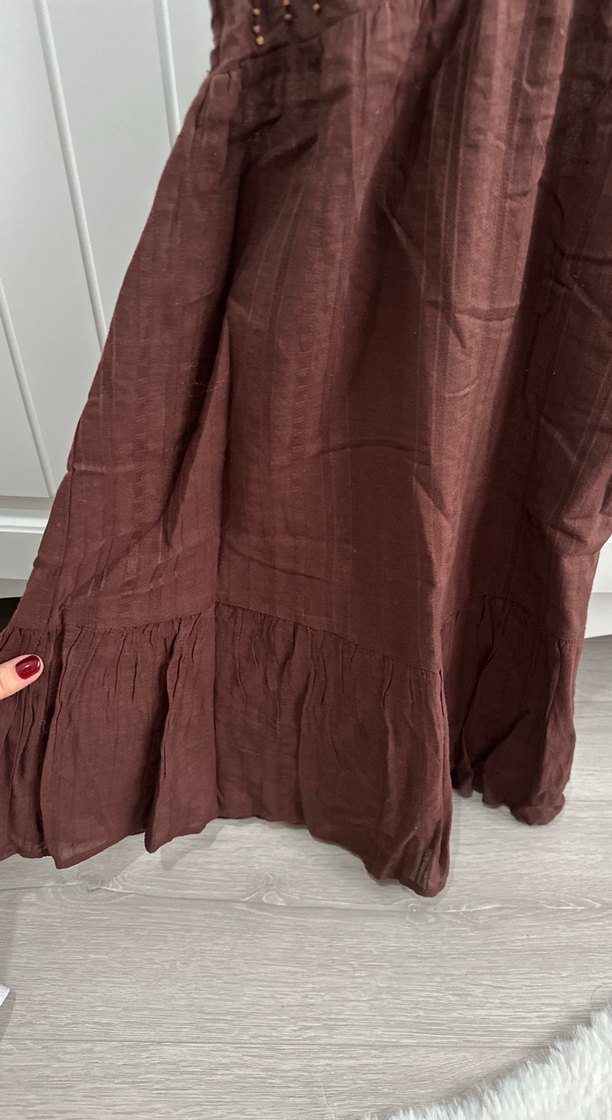 Pull and Bear Kahverengi Nakışlı Bohem Elbise - Görsel 4