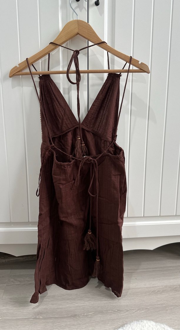 Pull and Bear Kahverengi Nakışlı Bohem Elbise - Görsel 2