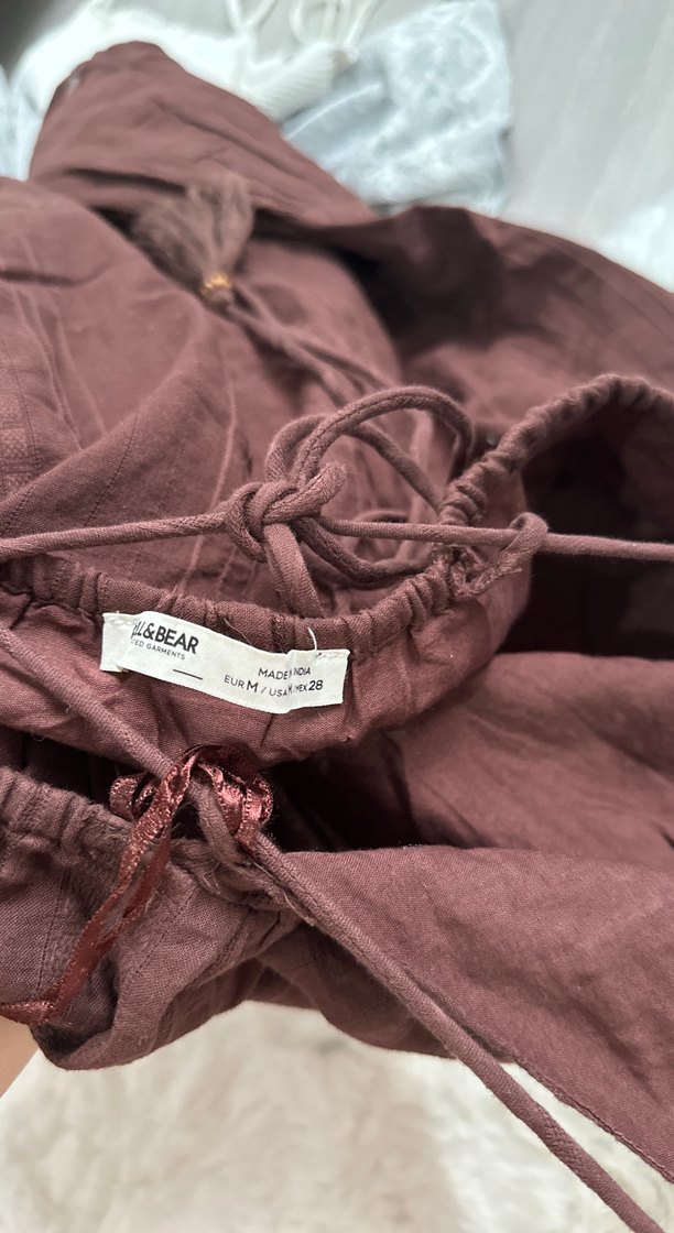 Pull and Bear Kahverengi Nakışlı Bohem Elbise - Görsel 5