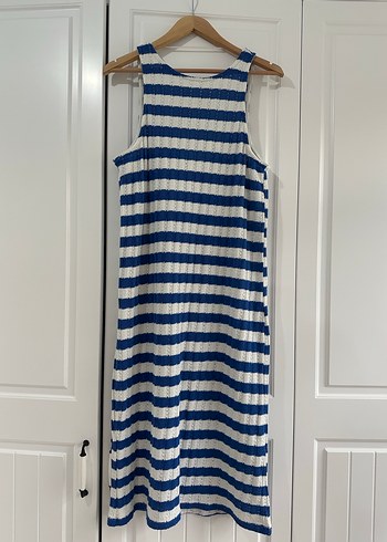 Pull and Bear Mavi Çizgili Triko Midi Elbise - Görsel 3