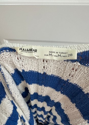 Pull and Bear Mavi Çizgili Triko Midi Elbise - Görsel 5
