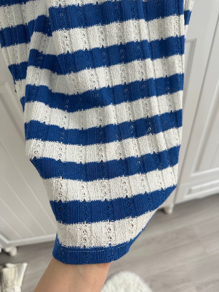 Pull and Bear Mavi Çizgili Triko Midi Elbise - Görsel 2