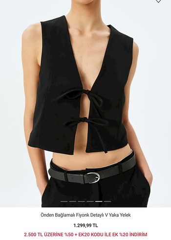 Koton Önden Bağlamalı Fiyonklu V Yaka Siyah Mini Yelek - Görsel 4