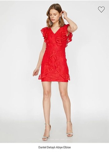 Dantel Detaylı Kırmızı Midi Elbise - Görsel 3