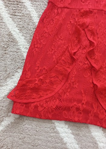 Dantel Detaylı Kırmızı Midi Elbise - Görsel 9