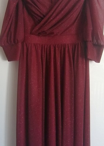 Bordo Drapeli Ara boy Abiye Elbise