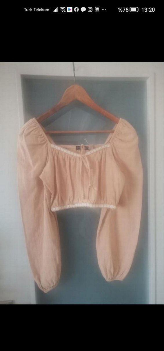 Bej Bohem Uzun Kollu Kadın Bluz - Görsel 2