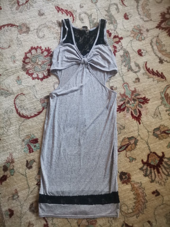 Gri V Yaka penye plaj elbısesı - Görsel 2