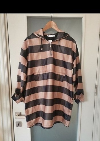 Kadın Çizgili Midi Yağmurluk - Görsel 2