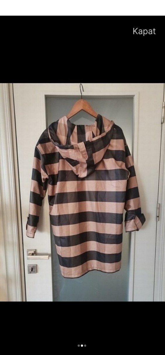 Kadın Çizgili Midi Yağmurluk - Görsel 3