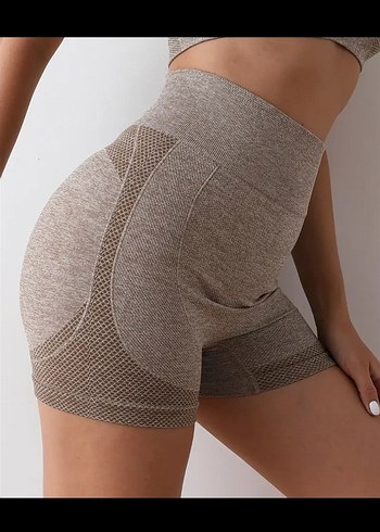 Bej Dikişsiz Mini Spor Tayt S/M