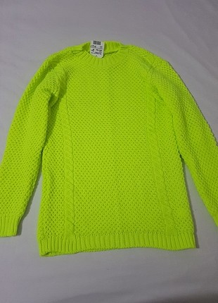 neon yeşili simit yaka örgü tunik