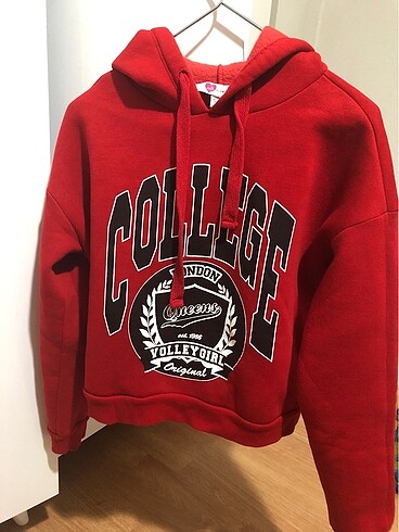 Sarı - Kırmızı Crop Sweatshirt