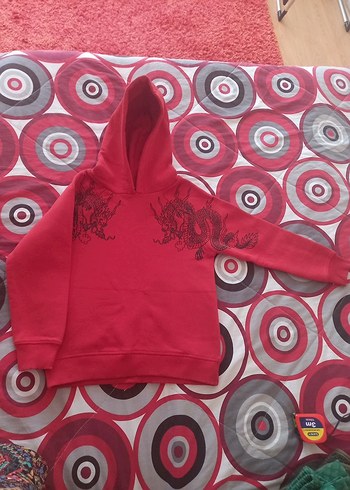 Baskılı Kapüşonlu Kırmızı çocuk Sweatshirt