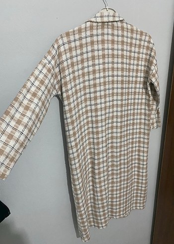 Bej Ekoseli Uzun Kadın Kaban - Görsel 2