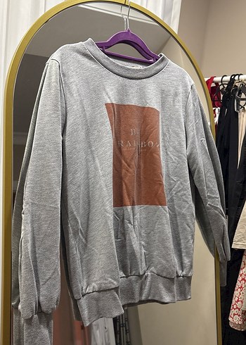 Gri Baskılı Kadın Sweatshirt