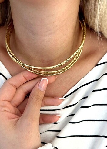 Beden Altın Kaplama Üçlü Görünümlü Choker Kolye Altın Renk