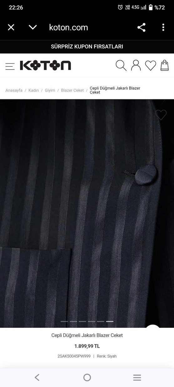 Koton x Ece Sukan Cepli Düğmeli Jakarlı Siyah Kadın Blazer Ceket - Görsel 4