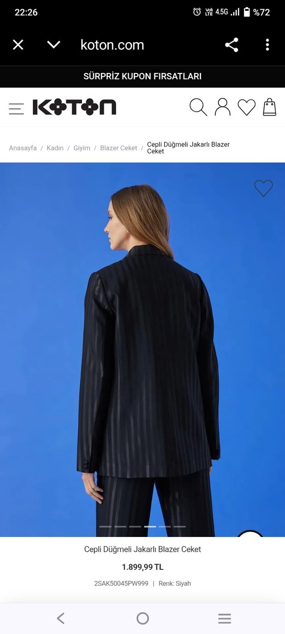 Koton x Ece Sukan Cepli Düğmeli Jakarlı Siyah Kadın Blazer Ceket - Görsel 2