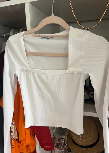 Düğmeli Beyaz Kadın Bluz, Uzun Kollu, Pamuklu - Görsel 2
