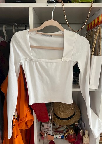 Düğmeli Beyaz Kadın Bluz, Uzun Kollu, Pamuklu - Görsel 3