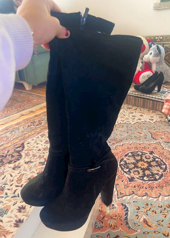 Siyah Süet Diz Boyu Kadın Çizme - Görsel 7