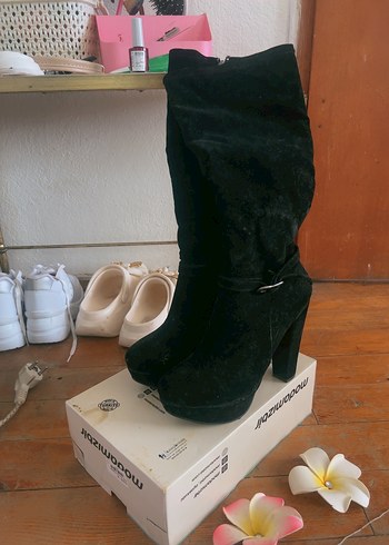 Siyah Süet Diz Boyu Kadın Çizme - Görsel 3