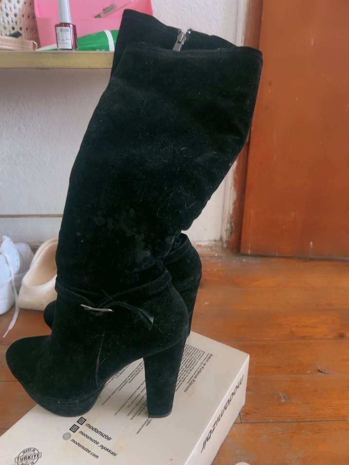 Siyah Süet Diz Boyu Kadın Çizme - Görsel 5