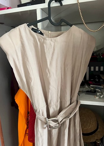 Bej Keten Salaş Uzun Elbise - Görsel 2