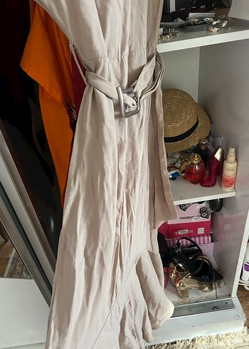 Bej Keten Salaş Uzun Elbise - Görsel 4