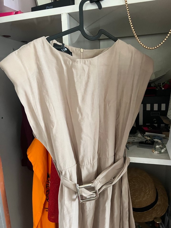 Bej Keten Salaş Uzun Elbise - Görsel 2