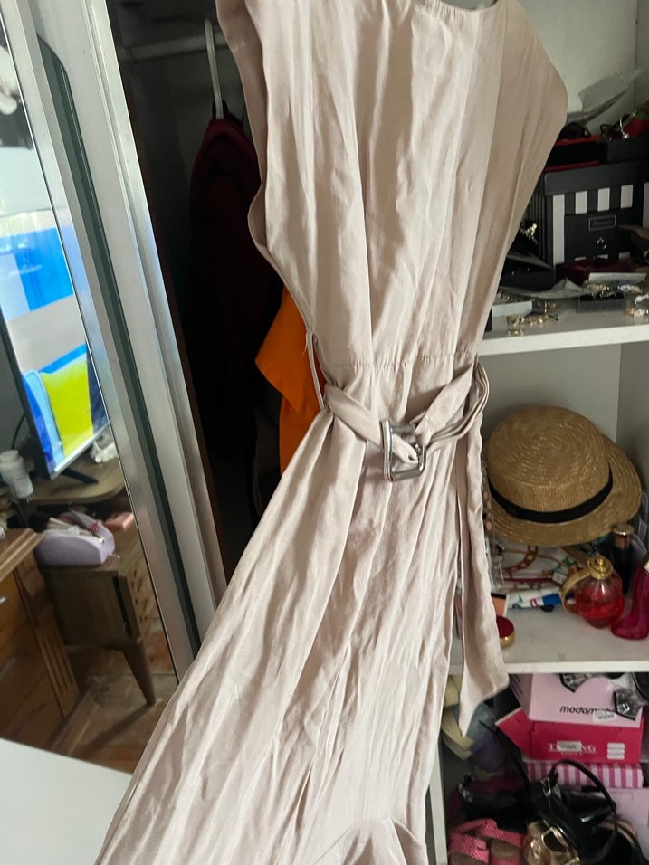 Bej Keten Salaş Uzun Elbise - Görsel 3