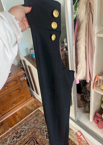 Düğmeli Siyah Kadın tayt - Görsel 4