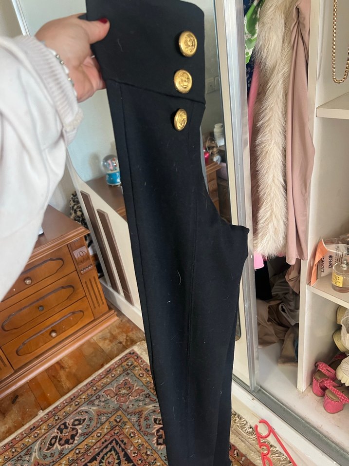 Düğmeli Siyah Kadın tayt - Görsel 4