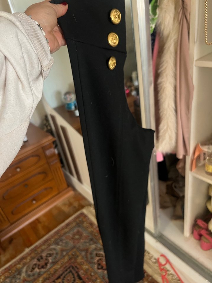 Düğmeli Siyah Kadın tayt - Görsel 3