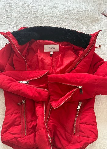 Fermuarlı Kırmızı Kadın Kışlık Mont - Görsel 8