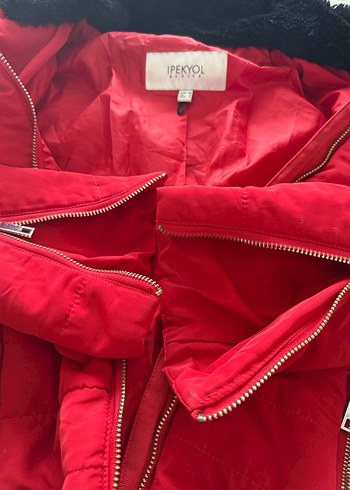 Fermuarlı Kırmızı Kadın Kışlık Mont - Görsel 9