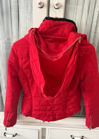Fermuarlı Kırmızı Kadın Kışlık Mont - Görsel 7