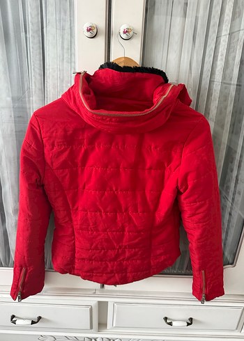 Fermuarlı Kırmızı Kadın Kışlık Mont - Görsel 5