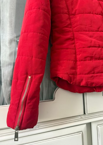 Fermuarlı Kırmızı Kadın Kışlık Mont - Görsel 6