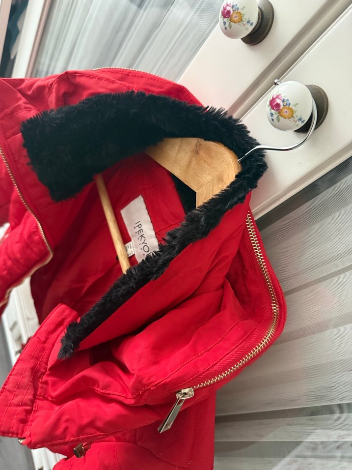 Fermuarlı Kırmızı Kadın Kışlık Mont - Görsel 4