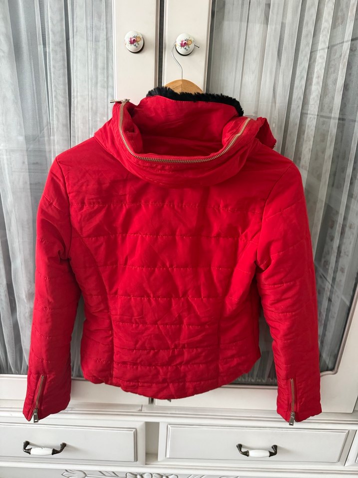 Fermuarlı Kırmızı Kadın Kışlık Mont - Görsel 5