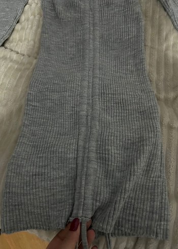 Gri V Yaka Uzun Kollu Triko Elbise - Görsel 2