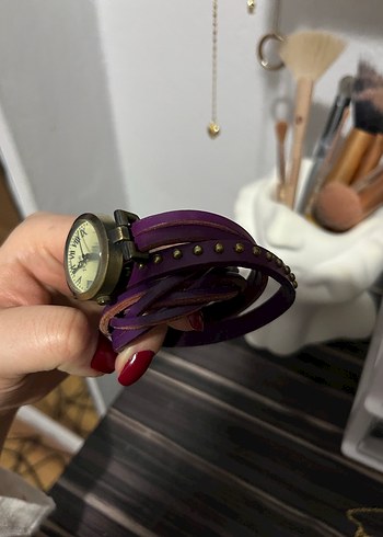 Mor Kemerli Vintage Kadın Kol Saati - Görsel 2