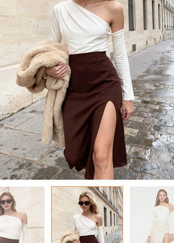 Asimetrik omuz detaylı çıtçıtlı body - Görsel 7