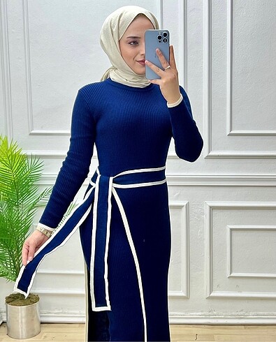 Bağlamalı İkili Triko Elbise