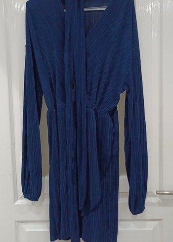 Parlak Lacivert Kadın Midi Elbise - Görsel 2